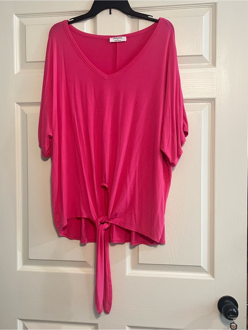 Zenana Outfitters Hot Pink V-Neck Tie-Front Crop Top Buttery Soft